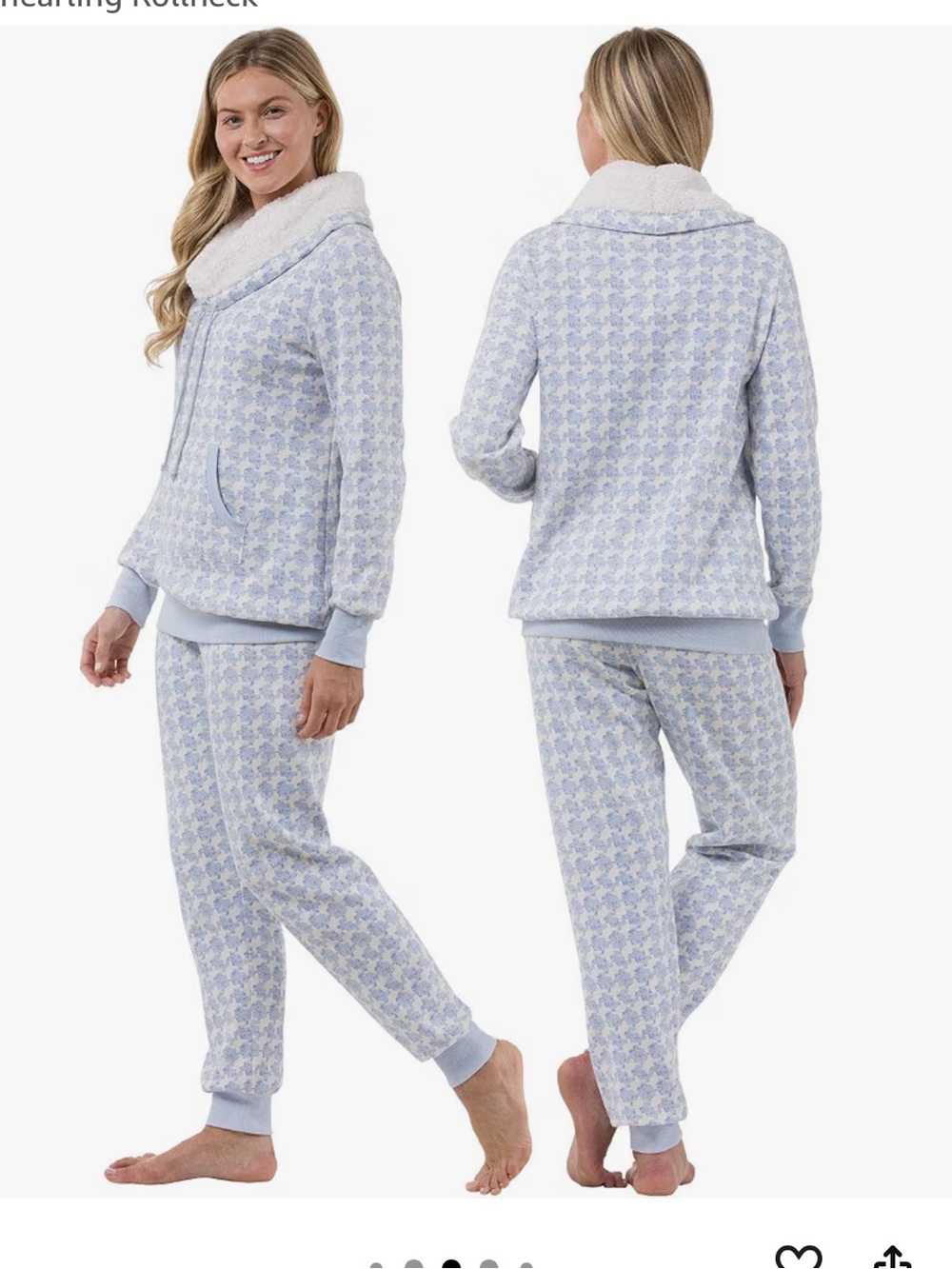 Pajamagram two piece pajama set loungewear with Sherling collar size small